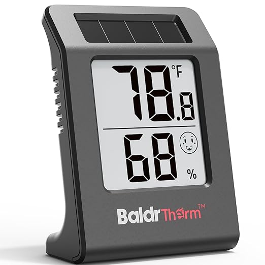 BaldrTherm Humidity Meter Hygrometer, Solar-Powered Room Thermometer Indoor by BaldrTherm