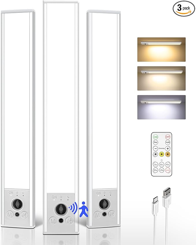 EZVALO 3 Pack Under Cabinet Lighting, 2400mAh Rechargeable Motion Sensor Light by EZVALO