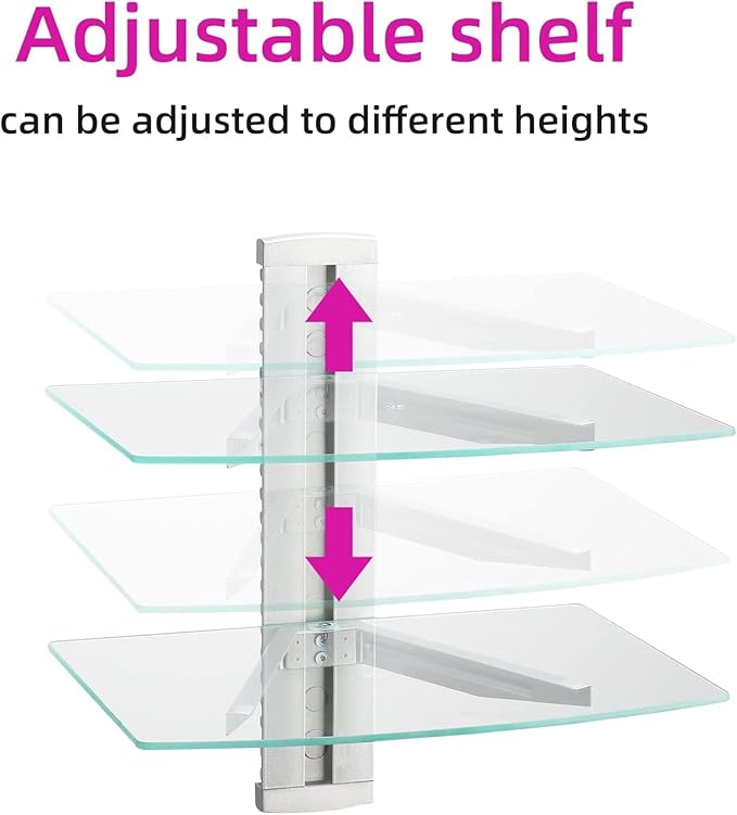 suptek 2 Tiers Glass Floating Shelves, Flat Black Wall Mount Bracket, AV Shelf - Image 3