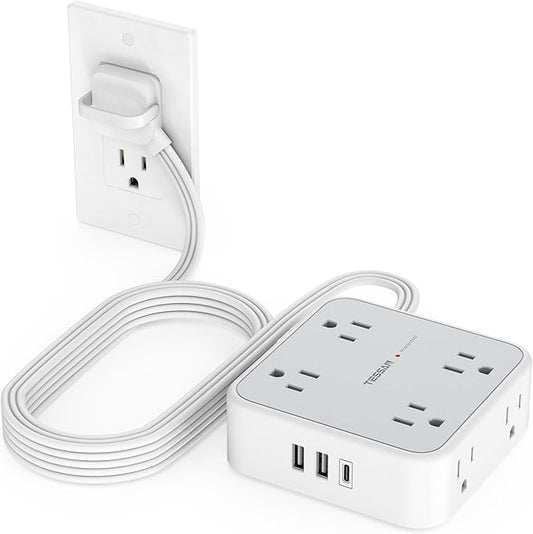 TESSAN Surge Protector Power Strip Flat Plug, Long Extension Cord 10 FT by TESSAN