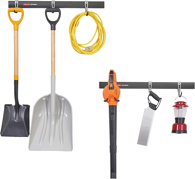 Rubbermaid Garage FastTrack 8-Piece Small Kit Black/Grey All-in-One Rail & Hook by Rubbermaid