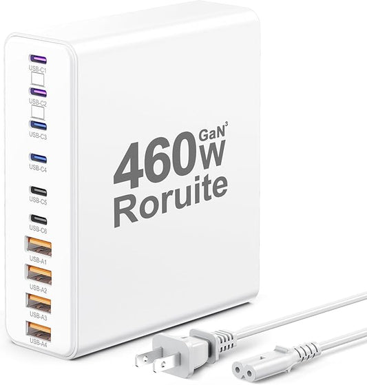 460W USB C Charger Block, 10-Port USB Charging Station GaN III PD Charger Type by Roruite