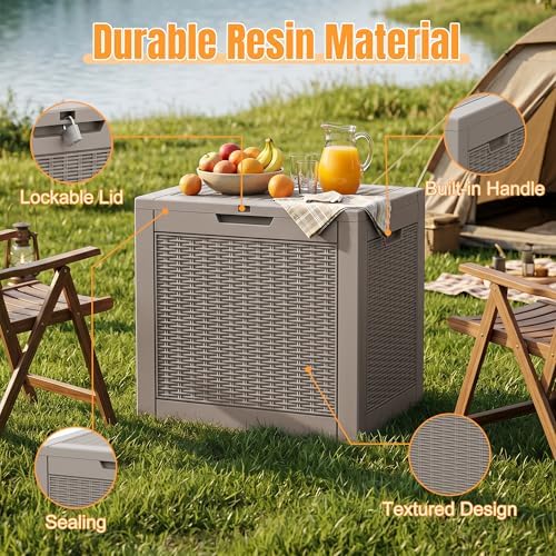 outdoor storage box, 42 gallon waterproof resin patio, close-up detail