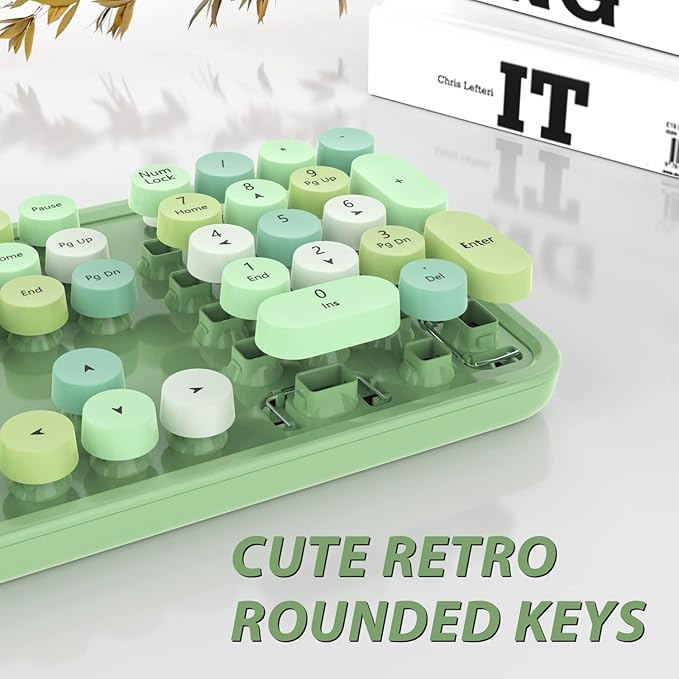 Green Wireless Keyboard and Mouse, KOOTOP Cute Green Colorful Keyboard and Mouse - Image 2