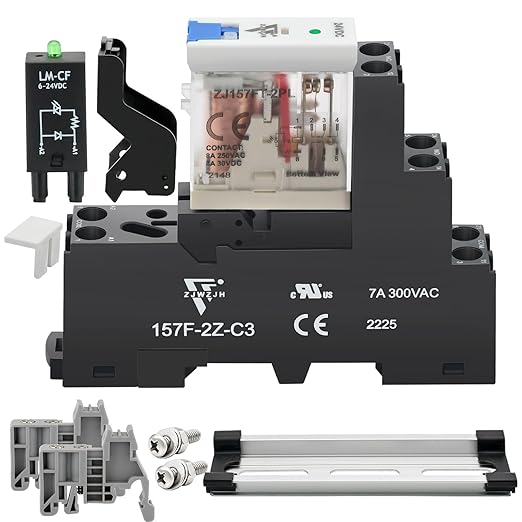24 Volt Relay with Test Button Miniature 8Amp DPDT with Led Indicator Light and by ZJWZJH