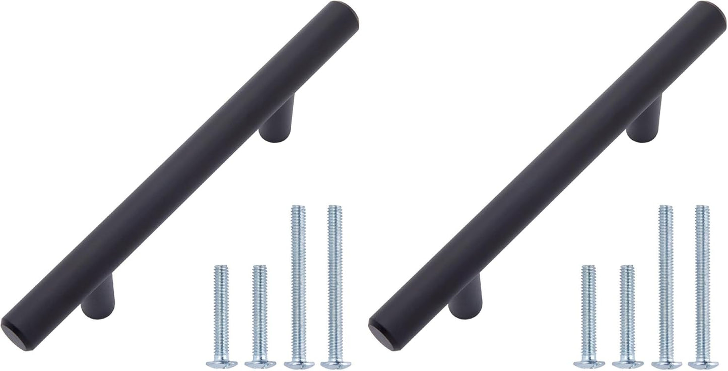 Amazon Basics Euro Bar Cabinet Handles, Drawer Pulls, 5.38-inch Length, 3-inch Hole Center, 1/2-inch Diameter, Matte Black, 20-Pack, AB1500-FB-10