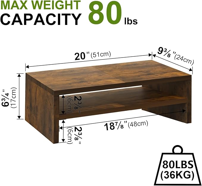 TEAMIX 2 Tier Wooden Monitor Riser Stand, Desktop Stand - Image 4