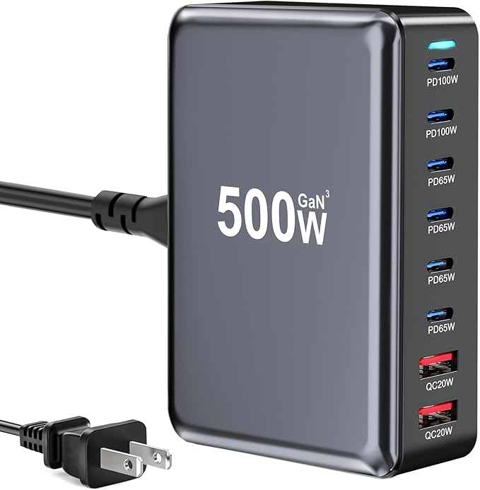 500W USB C Fast Charger Block, 8 Port USB Charging Station, GaN Ⅲ Pro Double by LMSEP