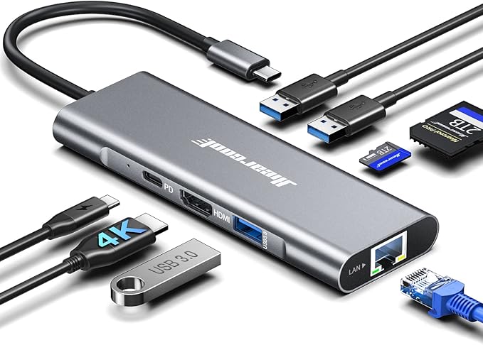 Hiearcool USB C Hub Ethernet 8-in-1, 4K@60Hz USB-C to HDMI Multiport Adapter by Hiearcool