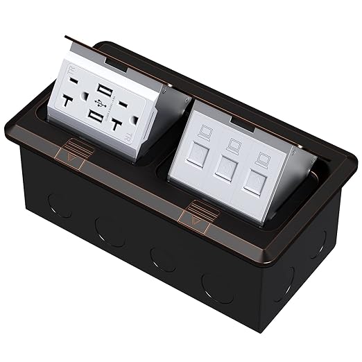 KYHSHJ Dual Pop-Up Floor Electrical Outlet Box Kit，20 Amp Stainless Steel USB by KYHSHJ