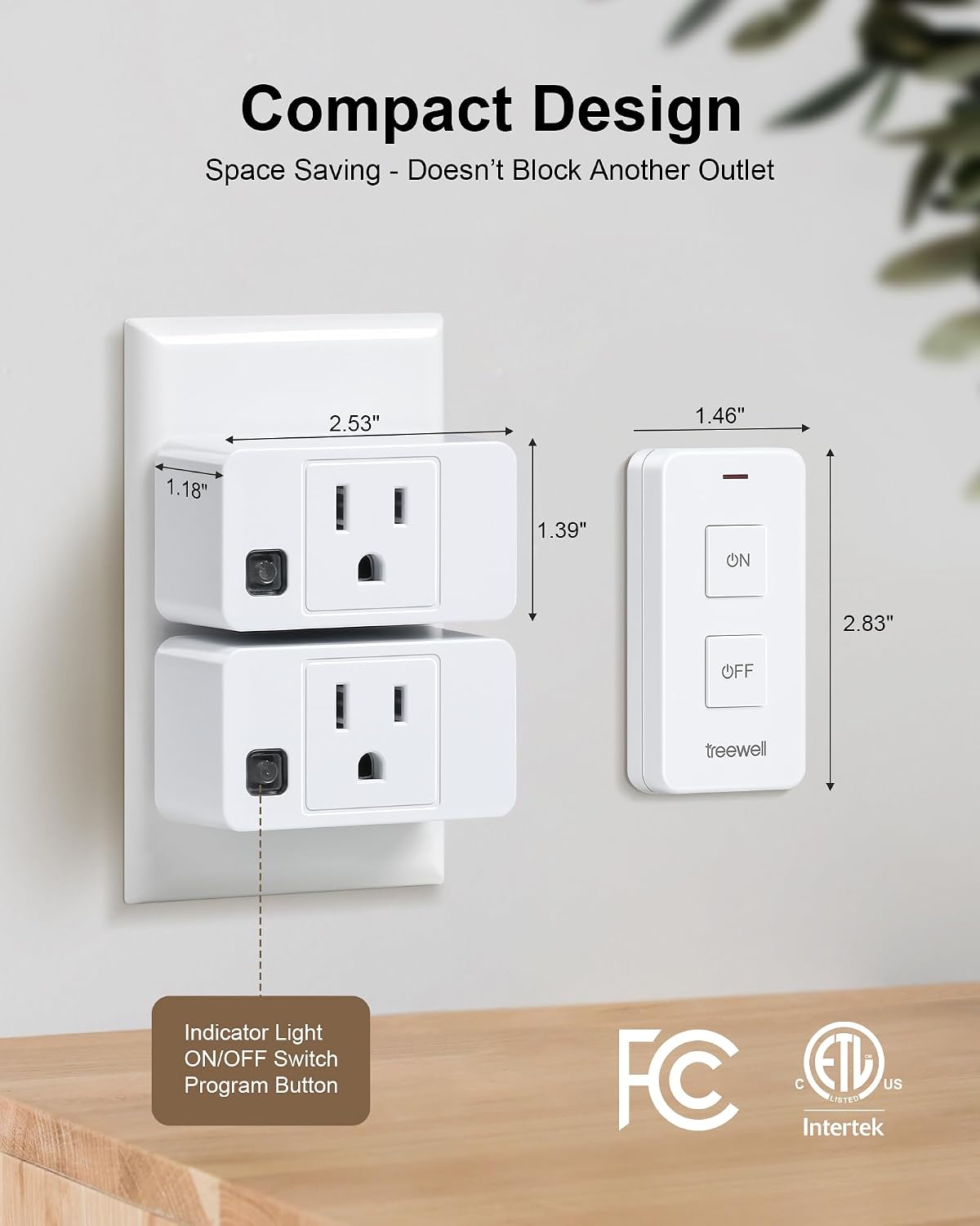 Remote Control Outlet with Portable Magnetic Switch | 200FT Long Range Wireless On Off Switch, Mini Outlet Plug, 15A/1875W, for Lamps/Lights, ETL & FCC listed, Pre-Programmed