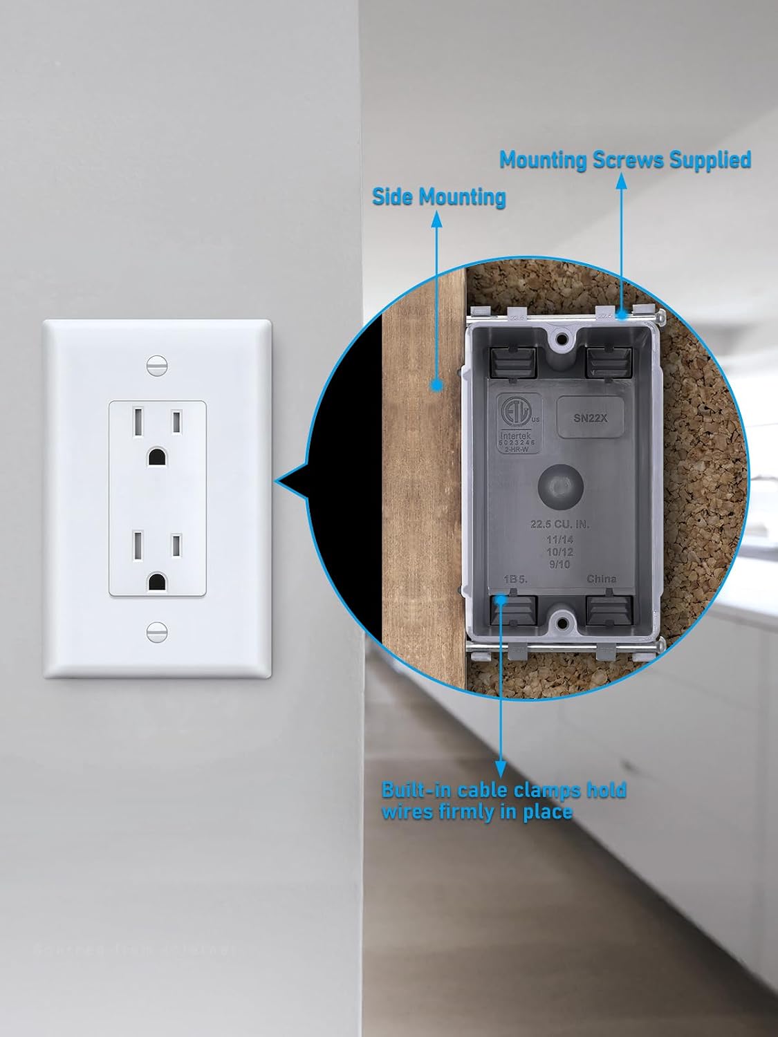 LEONLITE 12-Pack 22.5 Cubic Inch Single Gang New Work Electrical Outlet Box | Ultra-deep Device Box, One Gang Electrical Junction Box for Switch, GFCI, Step Light, ETL Listed, Gray, PVC