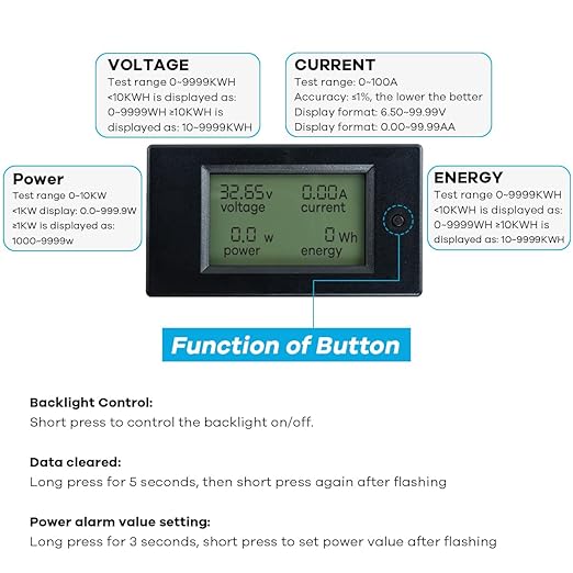 Hosyond DC 6.5-100V 0-100A LCD Display Digital Power Monitoring Meter Voltage - Image 3