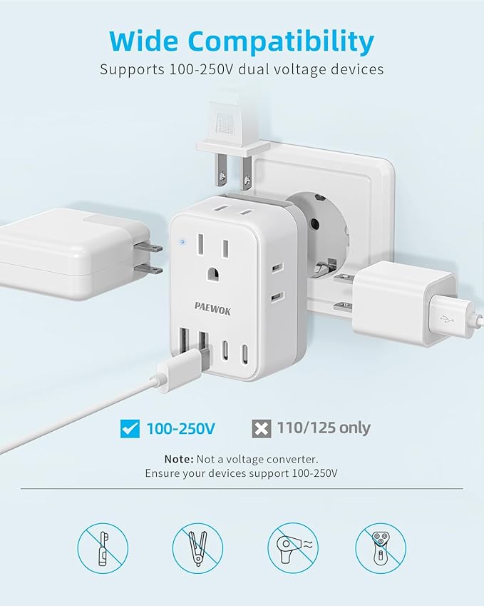 PAEWOK European Travel Plug Adapter Set, 8-in-1 Travel Adapter - Image 5
