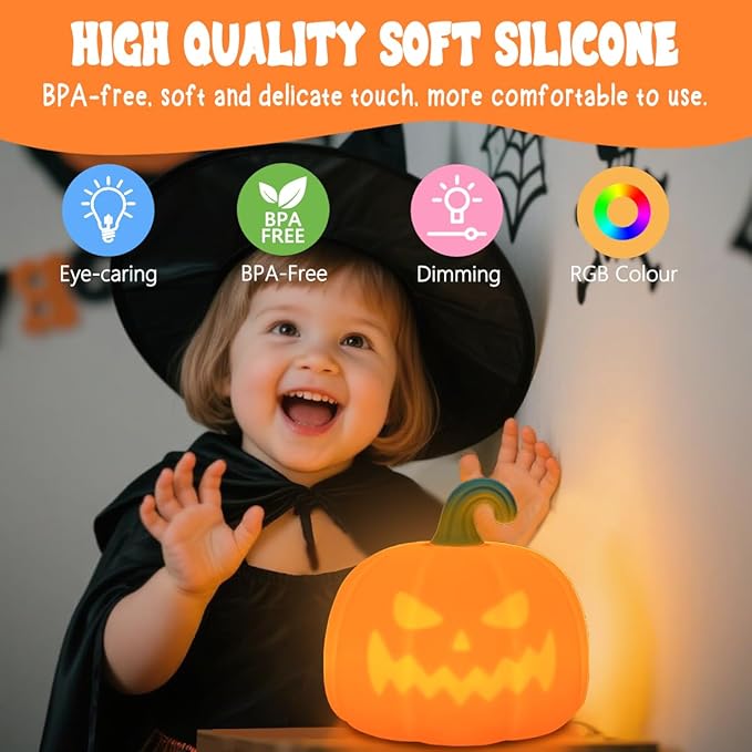 LEDHOLYT Night Light for Kids, Cute Silicone Nursery Pumpkin Lamp for Baby and - Image 3