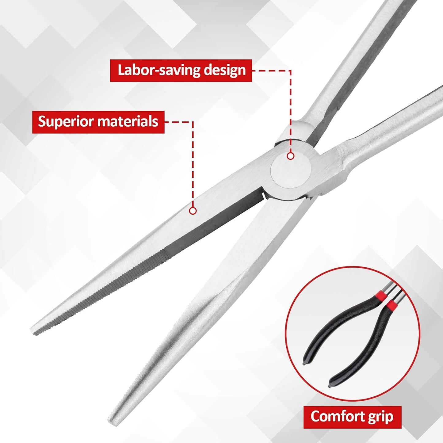 5Pcs Bent Nose Pliers 11 Inch Extra Long Needle Nose Pliers Set | Straight, 25°/45°/90° Bent, Circle Nose for Narrow Spaces, Hard to Reach Areas & Precision Work