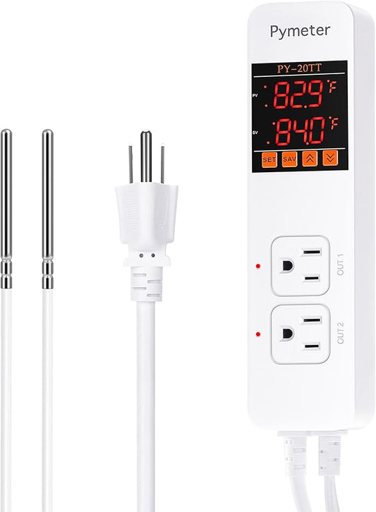 Pymeter 2 in 1 Digital Temperature Controller Dual Outlet Heat Mat Thermostat by Pymeter