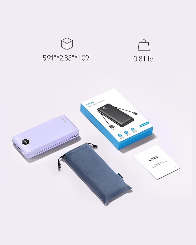 VRURC Portable Charger 20000mAh, Fast Charging Power Bank USB C, 4 Output 2 - Image 8