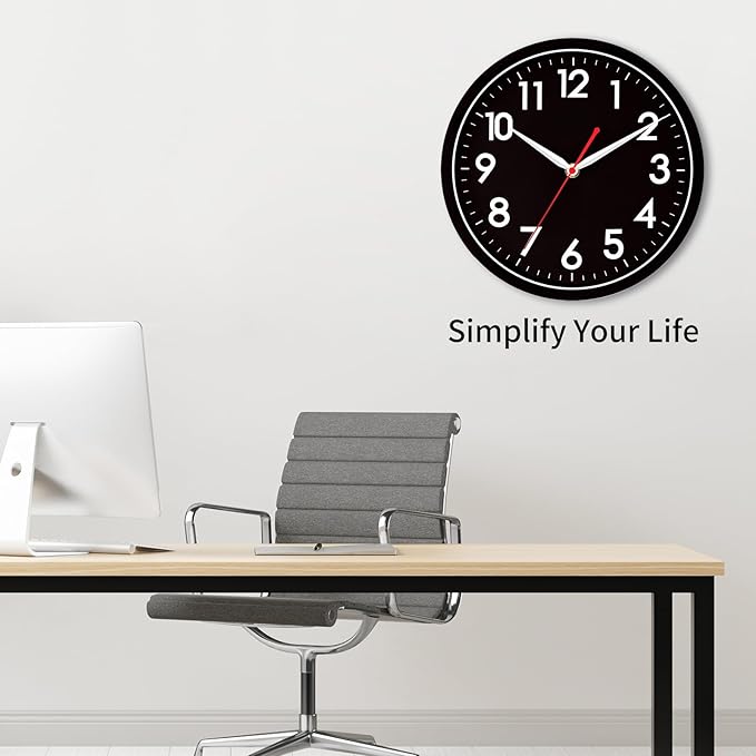 AKCISOT Wall Clock Modern Black Silent Non Ticking Wall Clocks Battery Operated - Image 8
