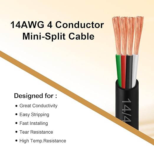 MOOKEERF 14/4 AWG Mini-Split Cable - 200FT 14 AWG 4 Conductor Control Cable - Image 4