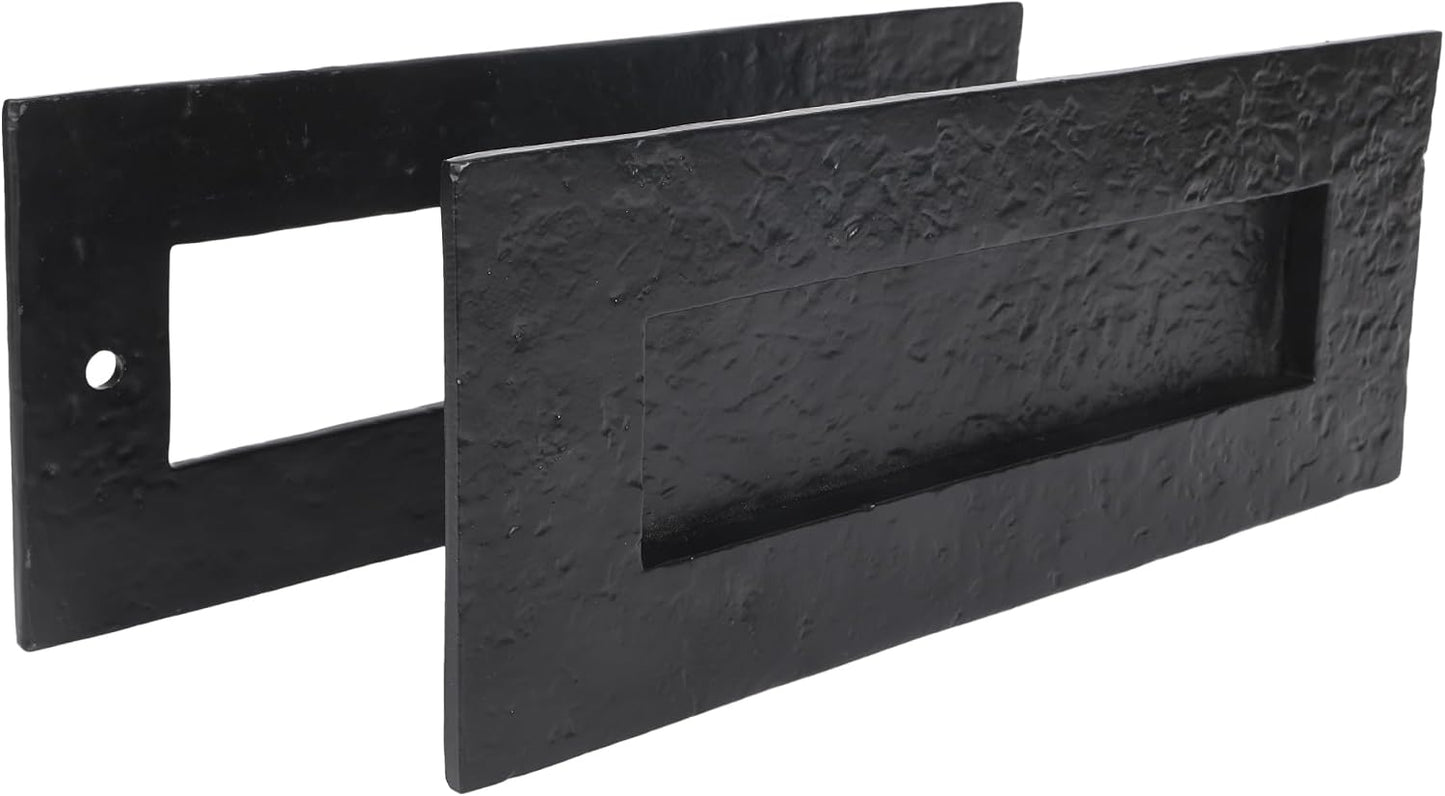 SKANDH Iron Black Powder Coated Outer Size 11" X 4" Inches Normal Letter Plate Mail Slot For Front Door Inner Flap Opening 7-3/4" X 1-13/16" Inches