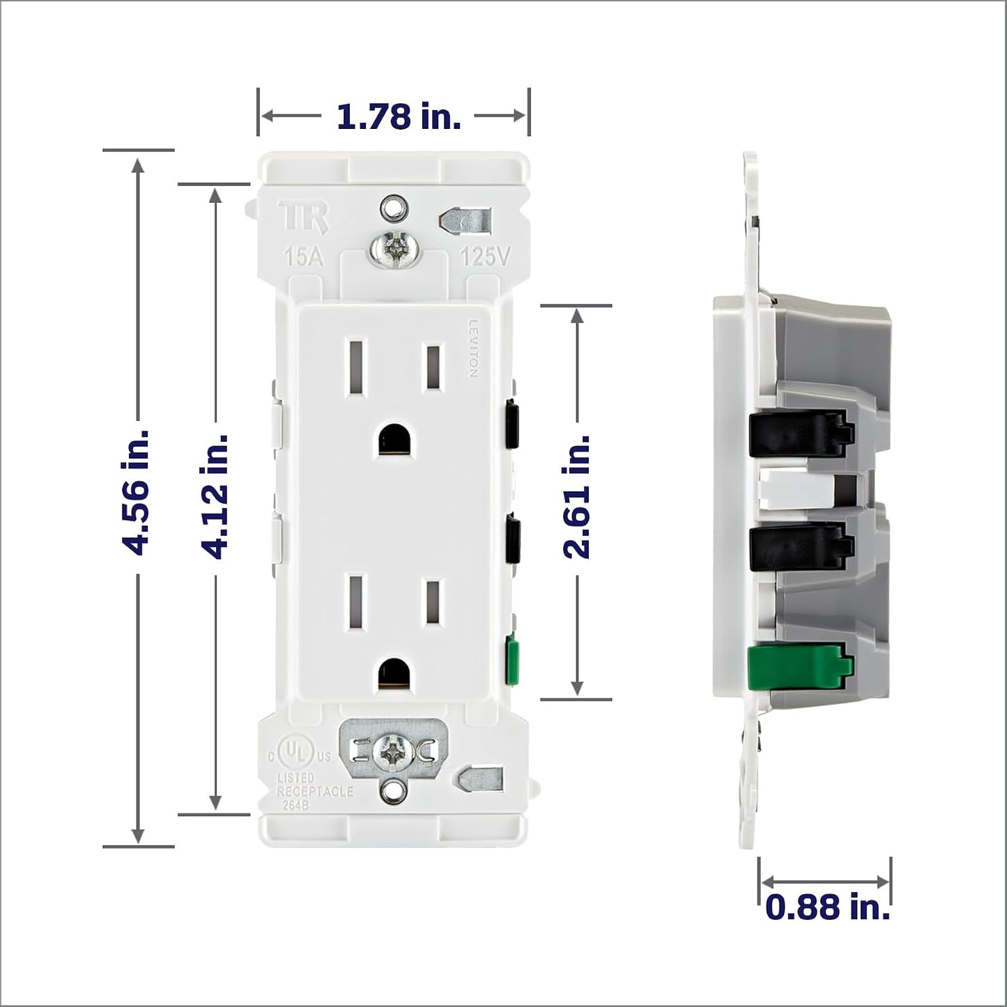 Leviton Lever Edge 15 Amp Tamper-Resistant Duplex Wall Outlet, 10-Pack, E5325-MW, White