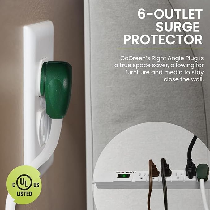 GoGreen Power Inc. 6 Outlet Surge Protector, 15FT Cord, 2 Pack - Image 3