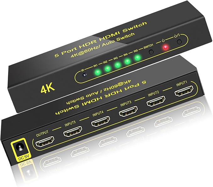 FlyroadUp HDMI Switch 4K@60Hz HDMI 2.0 Switcher 5 in 1 Out by FlyroadUp