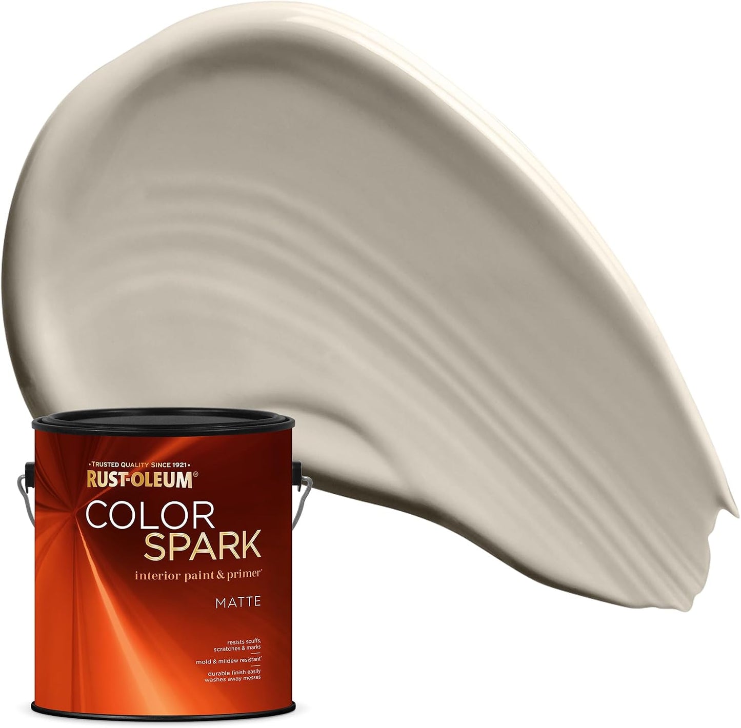 Rust-Oleum Color Spark Paint & Primer, Tribeca, Matte | Sophisticated warm greige-taupe. One-coat coverage for walls, trim & ceilings; washable & durable. Gallon.