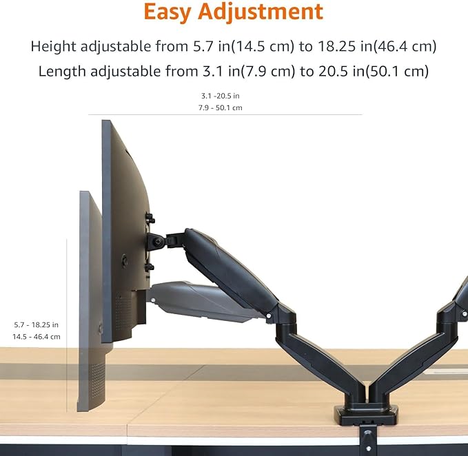 Amazon Basics Gas Spring Dual Computer Monitor Arm Mount, Adjustable, Holds up - Image 5