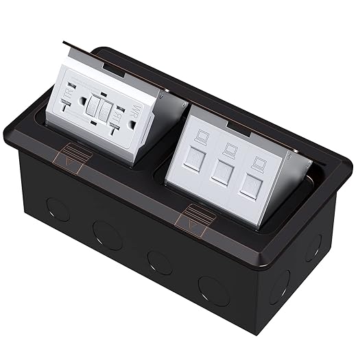KYHSHJ Dual Pop-Up Floor Electrical Outlet Box Kit，20 Amp Stainless Steel GFCI by KYHSHJ