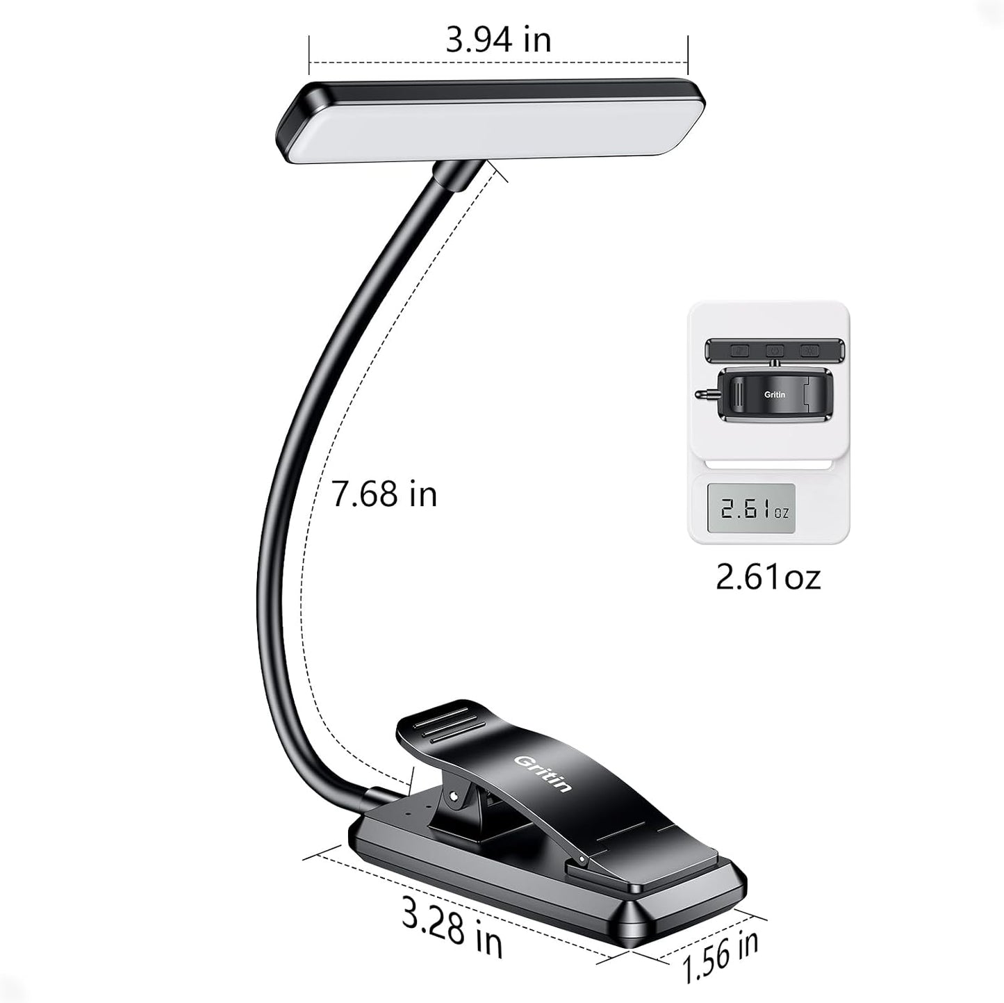 Gritin 19 LED Rechargeable Book Light for Reading in Bed | Eye Caring 3 Color Temps,Stepless Dimming Brightness,Memory Function,90 Hrs Runtime Lightweight Clip on Light for Book Lovers