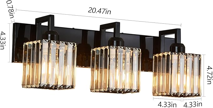 FDPBY Modern Bathroom Vanity Light 3-Lights Plating Black Vanity Light Crystal - Image 5