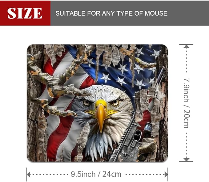 American Flag Eagle rip Oak camo Square Mouse pad, Waterproof, Anti Slip Rubber - Image 2