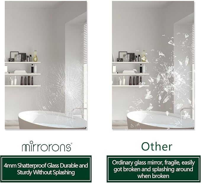 Mirrorons Frameless Mirror, Wall Mirror 48" x 30", Modern Bathroom Mirrors - Image 7