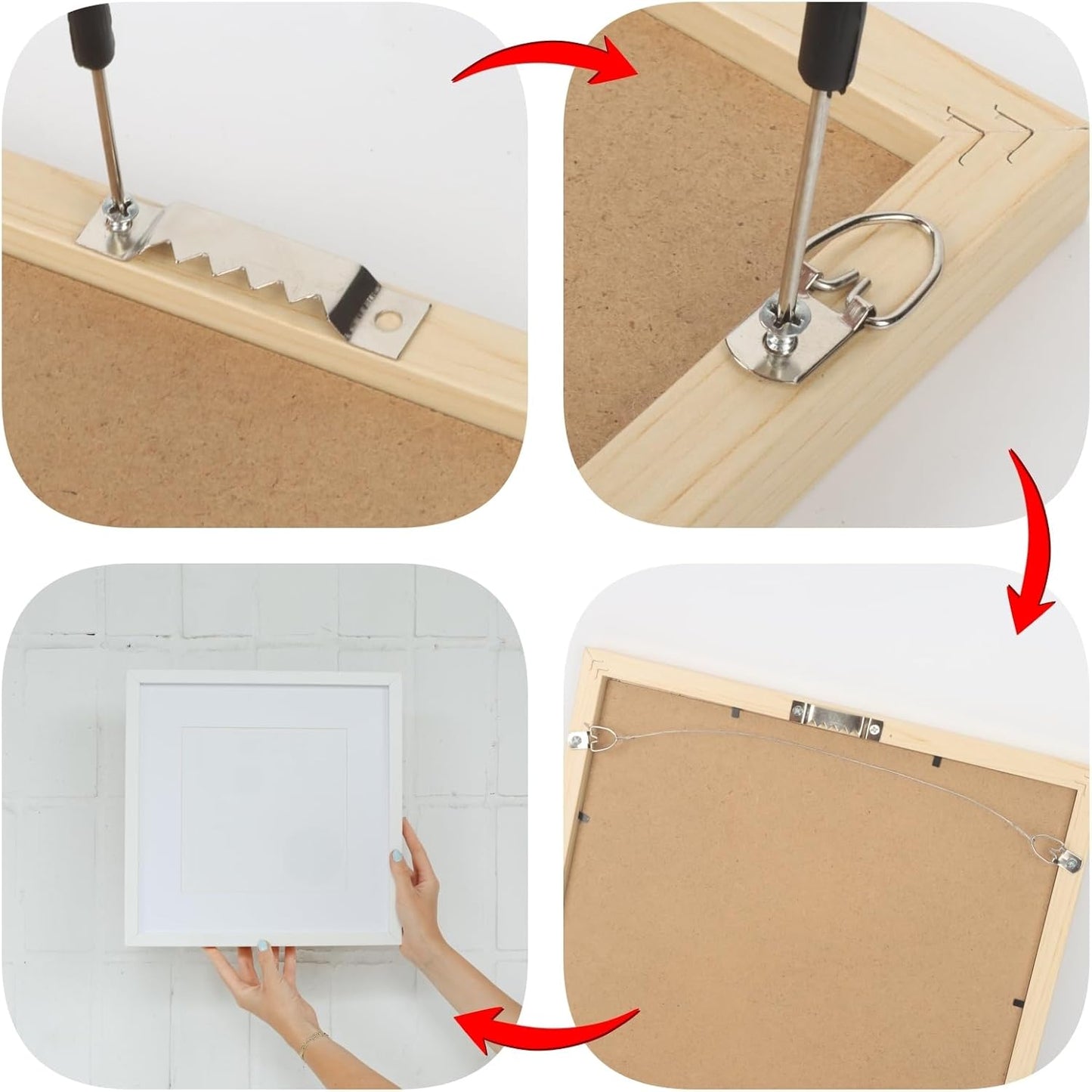251Pcs Picture Hanging Kit, Dual-Size Heavy Duty Picture Hanging Hardware | 50 Sawtooth Picture Hangers + 50 D Rings + 150 Screws + 3.6m Wire, Wall Hanging Kit for Artwork Frame Canvas Mirror Clock