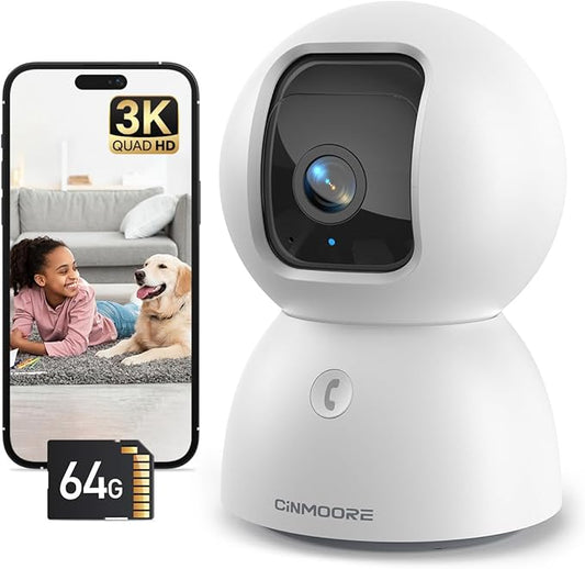 CINMOORE 3K Indoor Camera with 64GB Card, Human/Pet/Facial AI Detection by Unknown