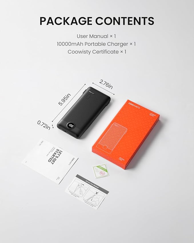 Coowisty Portable Charger with Wall Plug, Slim USB C Power Bank with Built-in - Image 8