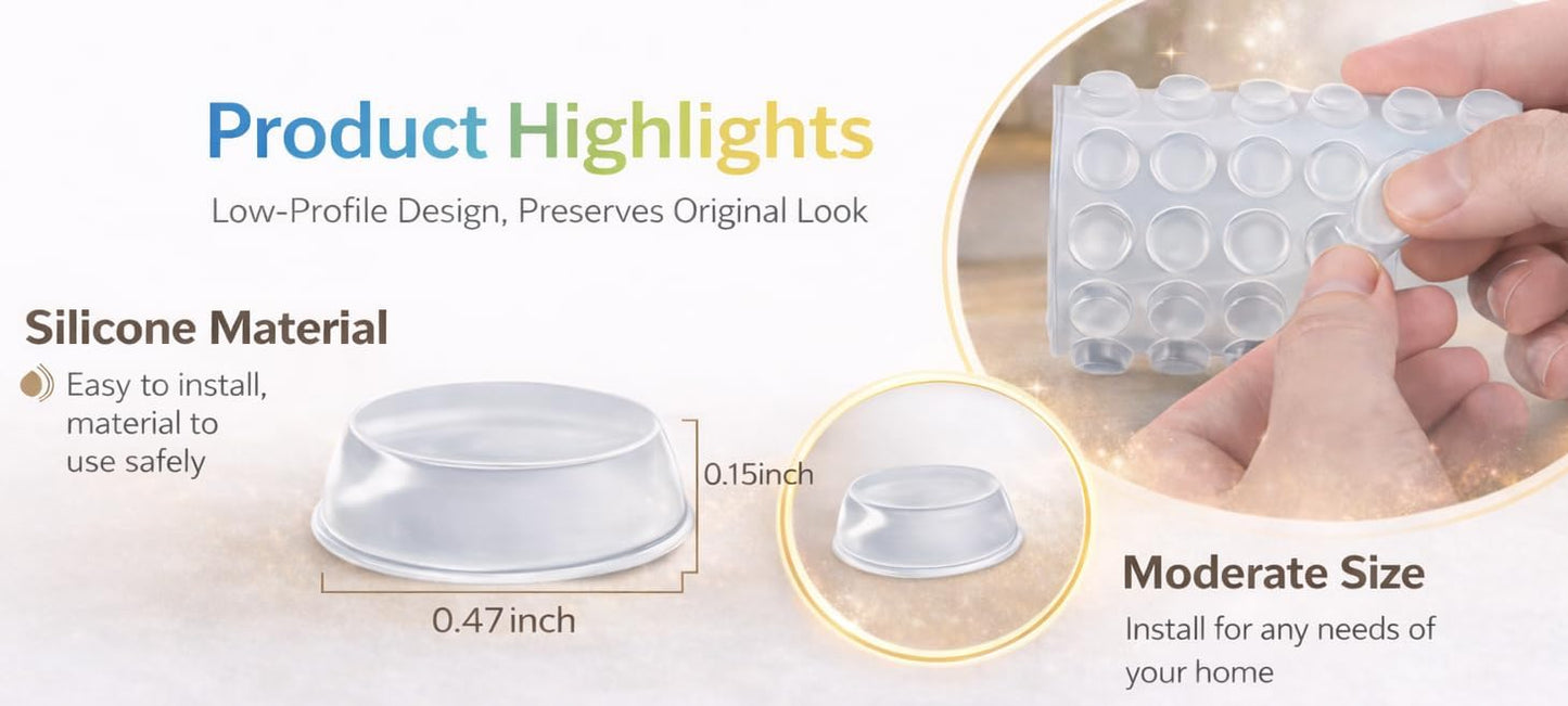 300 Pieces Cabinet Door Bumpers – Clear 0.47 Inch Round Silicone Self Adhesive Rubber Bumper Pads for Cabinets, Drawers & Furniture