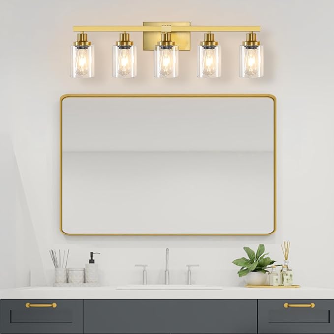 DIKAIDA 5 Light Gold Bathroom Vanity Light, Bathroom Light Fixtures - Image 2