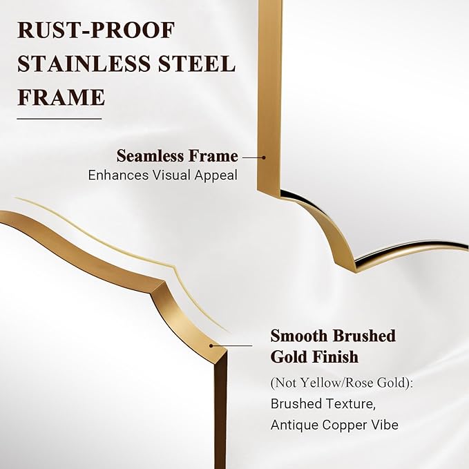 ANDY STAR 30"x40" Brushed Gold Bathroom Mirror, Large Rectangle Scalloped Mirror - Image 4