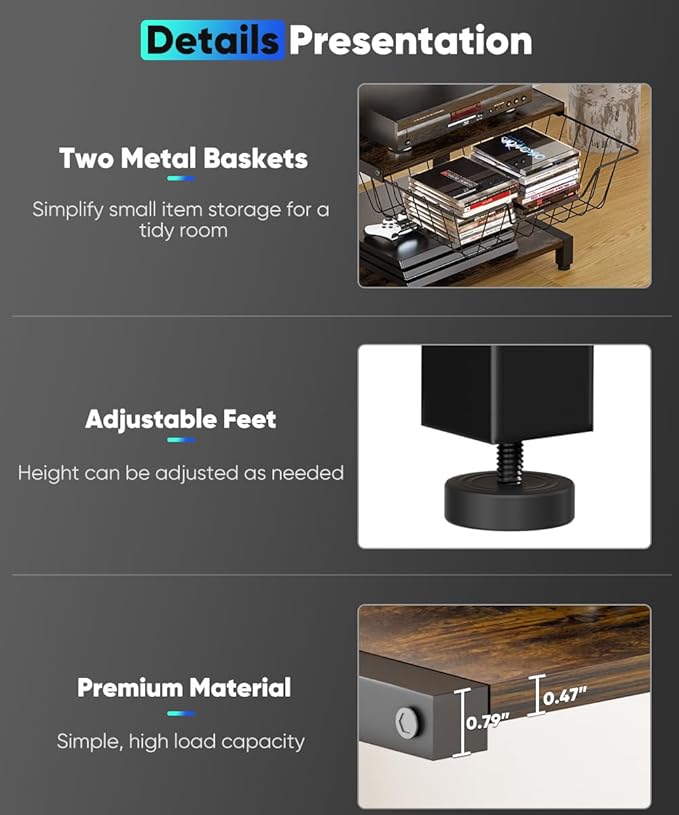 Ardier Media Stand with Two Detachable Baskets, 4-Tier AV Media Stand Corner - Image 3