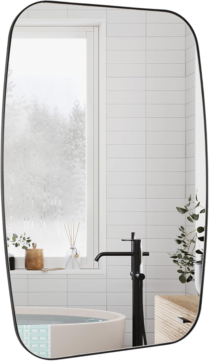 Black Oval Mirror, Oblong Bathrrom Mirror Modern Anti Rust by Bolrok