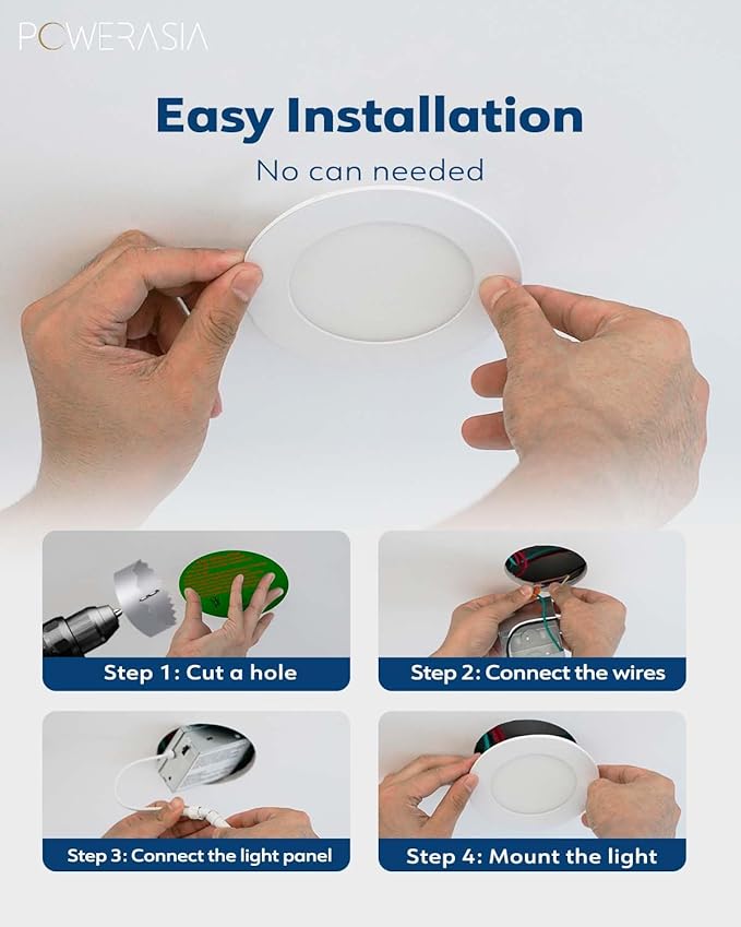 POWERASIA 12 Pack 4 Inch Ultra-Thin LED Recessed Ceiling Light - Image 4
