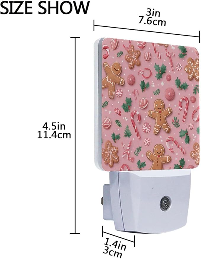 Pigsaly Led Night Light Christmas Gingerbread Men Pink Candy Canes Night Light - Image 3