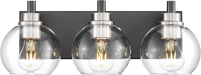 METWET Bathroom Light Fixtures, 3-Light Black and Brushed Nickel Bathroom by Metwet