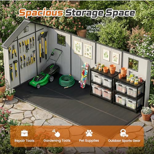 jocoevol heavy duty storage shed, 8x15ft resin outdoor showing dimensions