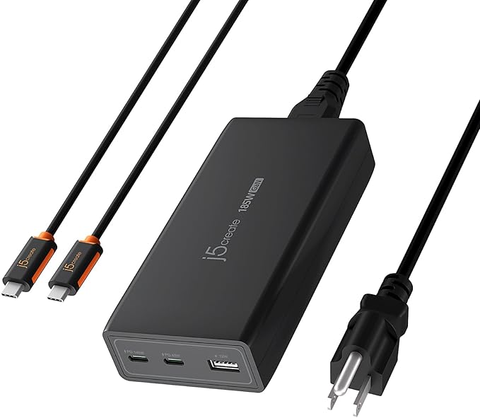j5create 185W GaN USB-C/A 3-Port Laptop Super Charger w/Power Delivery 3.1 by j5create