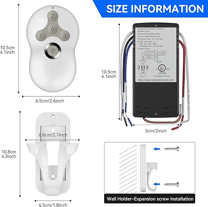 Universal Ceiling Fan Remote Control Kit, 3-Speed Fan and Dimmer Light Control - Image 5