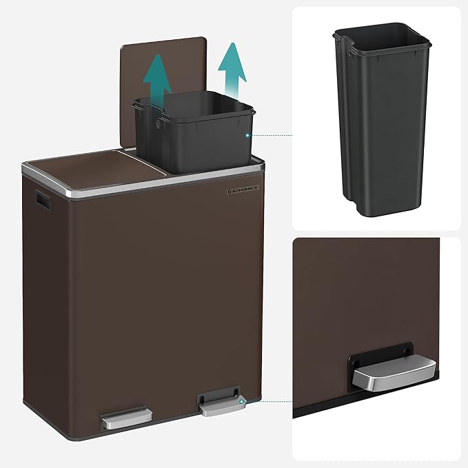 SONGMICS Trash Can, 2 x 8 Gallon Garbage Can - Image 5